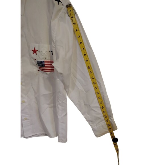 Mili Designs Women's Medium Patriotic American White Long Sleeve Button Shirt - Picture 8 of 11